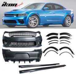 HELLCAT 2020 Style Full Set - Front & Rear Bumper, Wide Body, Diffuser, Side Skirts (CHARGER 15-21)