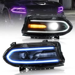 Alternative view of Led headlights per Dodge Charger 15-20 Vland RGB Style Dual Beam Projector Headlights Black
