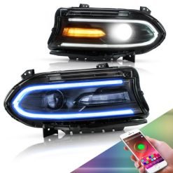 Led headlights per Dodge Charger 15-20 Vland RGB Style Dual Beam Projector Headlights Black - Image 12