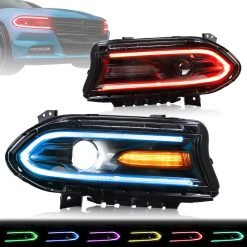 Led headlights per Dodge Charger 15-20 Vland RGB Style Dual Beam Projector Headlights Black - Image 3
