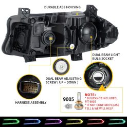 Led headlights per Dodge Charger 15-20 Vland RGB Style Dual Beam Projector Headlights Black - Image 5