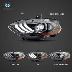 Alternative view of OEM direct fit - VLAND LED headlight assembly for Mustang 18-22 Vland LED Dual Beam Projector Headlights Black