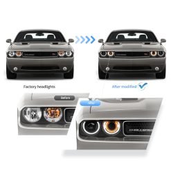 Led Headlights for Dodge Challenger 08-14 Vland Dual Beam Projector Headlights Black - Image 8