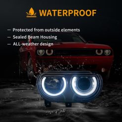 Led Headlights for Dodge Challenger 08-14 Vland Dual Beam Projector Headlights Black - Image 9