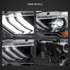 Fari Anteriori a Led per Mustang 18-22 Vland LED Dual Beam Projector Headlights Black