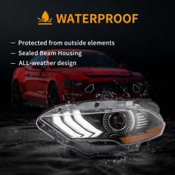 Fari Anteriori a Led per Mustang 18-22 Vland LED Dual Beam Projector Headlights Black