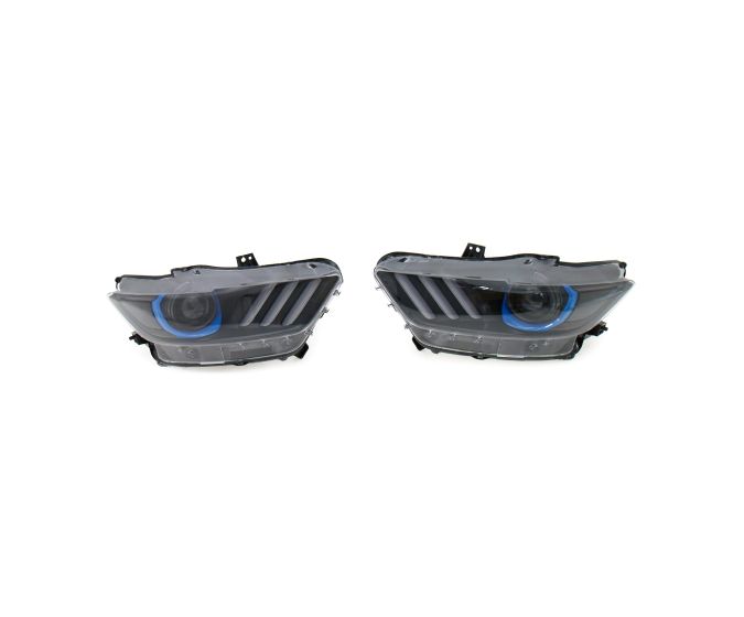 MP Concepts LED Headlights; Black Housing; Blue Trim Ring (MUSTANG 15-17)